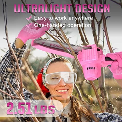 6-Inch Pink Cordless Mini Chainsaw - 21V Battery Operated for Tree Trimming