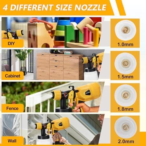 Cordless Paint Sprayer for DeWalt 20V MAX Battery, HVLP Spray Gun with 4 Nozzles and 3 Patterns, for House Painting, Interior and Exterior, Walls, Fence