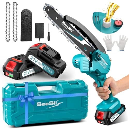 Seesii CH600+ 6" Cordless Chainsaw, 2x2000mAh Batteries & Oiler System
