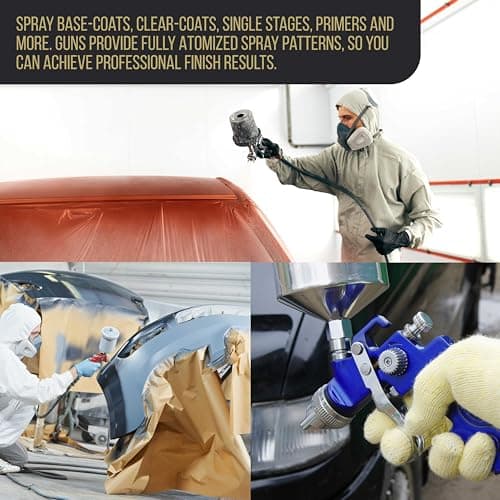 TCP Global HVLP Spray Gun Set - 3 Paint Guns, Cups, Air Regulator & Maintenance Kit