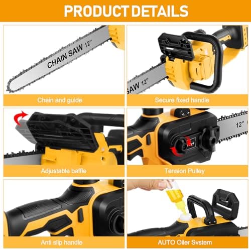 Dewalt Compatible Cordless Mini Chainsaw 12" Brushless Electric with Auto Oiler & Security Lock
