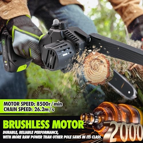 2-in-1 Cordless Pole Saw, 6.5lb Auto-Oiling Chainsaw, 15 FT Extension Pole, 2×21V Batteries