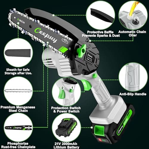 Cordless 6-inch Portable Electric Chain Saw with Auto Oiler & Security Lock
