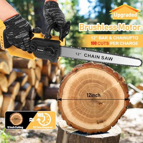 Dewalt Compatible Cordless Mini Chainsaw 12" Brushless Electric with Auto Oiler & Security Lock