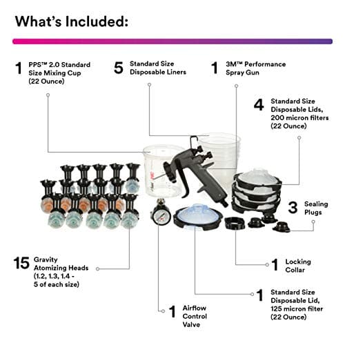 3M PPS 2.0 Paint Sprayer Kit, 15 Atomizing Heads, Gravity HVLP