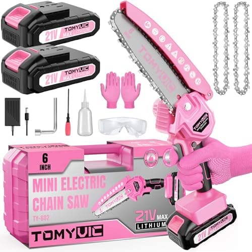 6-Inch Pink Cordless Mini Chainsaw - 21V Battery Operated for Tree Trimming