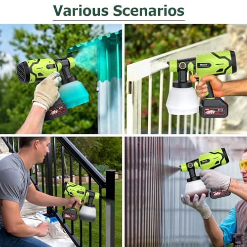 JiGiU 21V Cordless HVLP Paint Sprayer 300W 1000ml 6-Nozzle Cabinet Wall Ceiling Sprayer