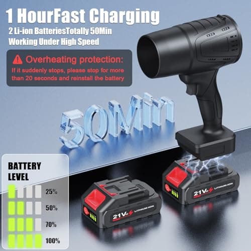 Cordless 21V Leaf Blower, 2-Pack Battery, Perfect for Lawn and Patio Care