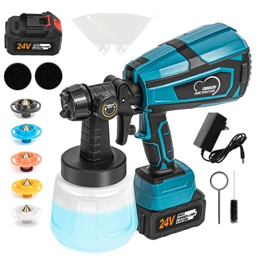 Cordless HVLP Paint Sprayer, 2000mAh Batteries, 6 Nozzles, Easy Clean, for Furniture & More (2 Battery)