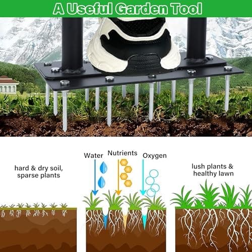 YOFIT 3-in-1 Manual Lawn Aerator with Spikes and Soil Tray