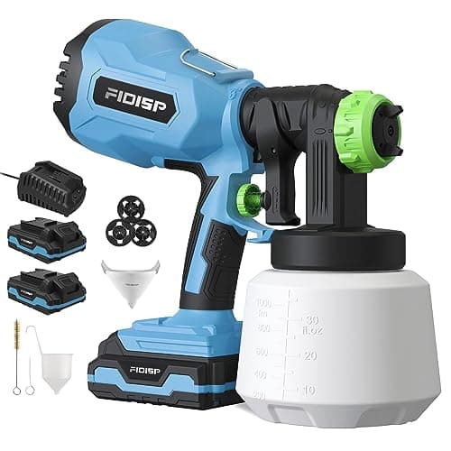 Battery Operated Cordless Paint Sprayer Kit with 2 Batteries and 3 Nozzles