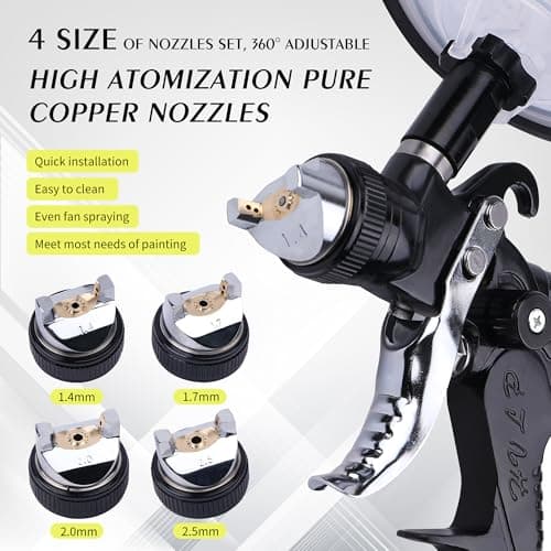 Automotive Gravity Feed Paint Spray Gun Kit with Air Compressor Regulator (Black)