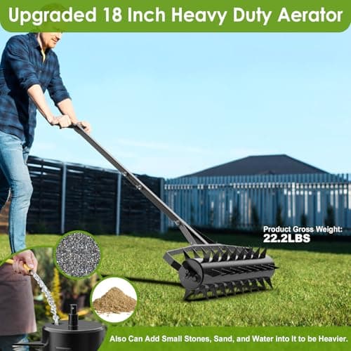 Seeutek 18-Inch Heavy Duty Lawn Aerator, 3-Height Adjustable Spikeserd Garden Tool