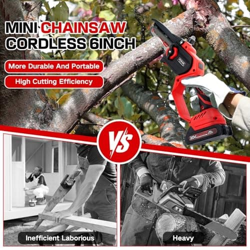 Cordless 6 Inch Electric Mini Chainsaw, Battery Powered Saw for Wood/Trees, Gift for Men Dad Husband
