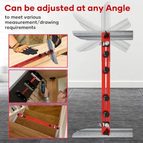 Saker Stair Tread Template Tool - Upgrade Stair Measuring Jig (Red, 1 Set)