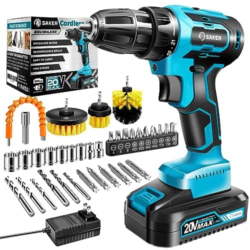 Saker 20V Brushless Cordless Drill Set with 430 In-lbs Torque