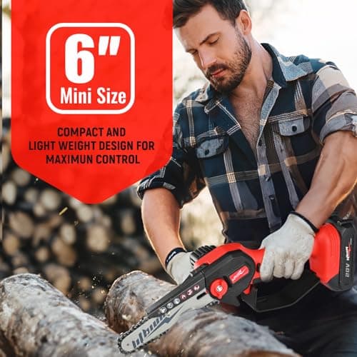 Mini Cordless Electric Chainsaw, 6" Portable Handheld for Wood Cutting & Trimming-Battery Powered