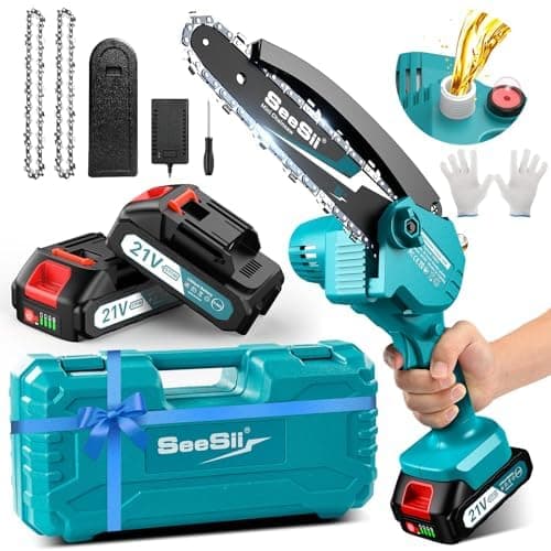 Seesii CH600+ 6" Cordless Chainsaw, 2x2000mAh Batteries & Oiler System