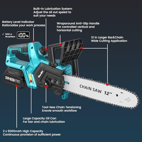 Cordless 12-inch Battery Chainsaw for Trees Wood Cutting