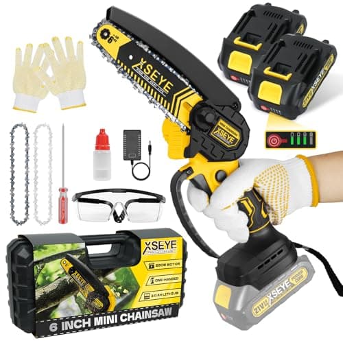 XSEYE Mini 6 Inch Cordless Chainsaw, 21V Battery & Charger, Wood Cutting Gardening Tool