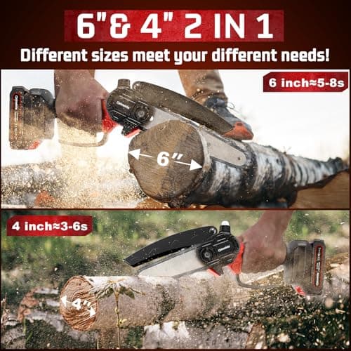 2025 Upgraded 4&6 Inch Cordless Mini Electric Chainsaw, Handheld Portable Wood Saw for Men Dad Husband