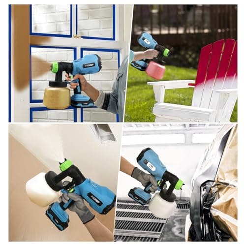 Battery Operated Cordless Paint Sprayer Kit with 2 Batteries and 3 Nozzles