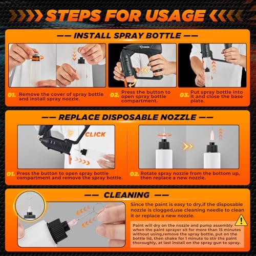 Spray Bottle Set for Saker Paint Sprayer Gun: 6 Bottles, 6 Nozzles, 6 Cleaning Needles