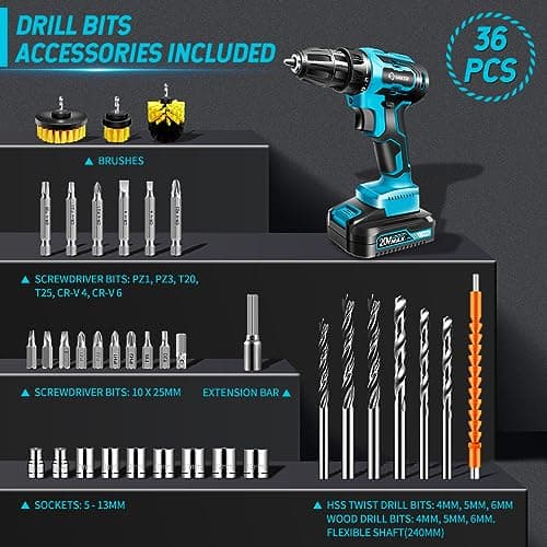 Saker 20V Brushless Cordless Drill Set with 430 In-lbs Torque