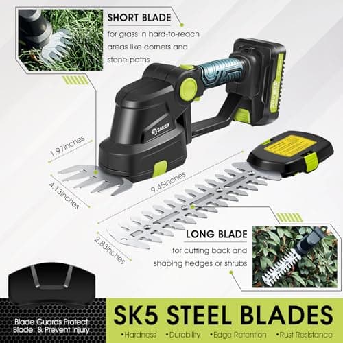 Saker 20V Cordless Hedge Trimmer - Grass Shears with 2PCS Battery & Charger