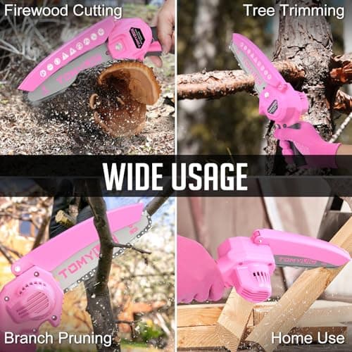 6-Inch Pink Cordless Mini Chainsaw - 21V Battery Operated for Tree Trimming