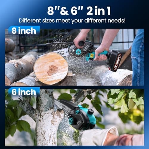 Cordless 8" & 6" Electric Chainsaw, Battery Powered for Tree Trimming, Perfect Gardening Tool for Men & Dads
