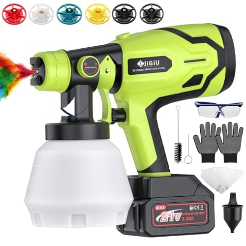 JiGiU 21V Cordless HVLP Paint Sprayer 300W 1000ml 6-Nozzle Cabinet Wall Ceiling Sprayer