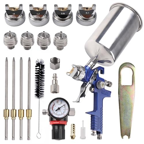 HVLP Gravity Feed Spray Gun Kit, 4 Nozzles 1.4mm-2.5mm, 1000cc Aluminum Cup, Auto Paint Base Coat & Touch Up