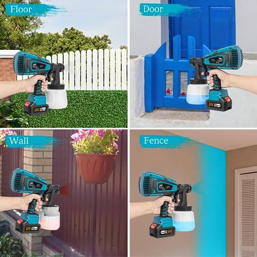 Cordless HVLP Paint Sprayer, 2000mAh Batteries, 6 Nozzles, Easy Clean, for Furniture & More (2 Battery)
