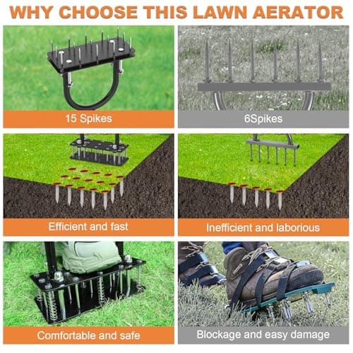 Black + Orange Manual Lawn Aerator with 15 Spikes & Adjustable Handle