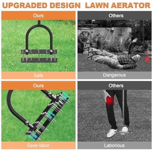 Black + Orange Manual Lawn Aerator with 15 Spikes & Adjustable Handle