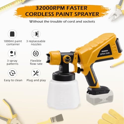 OUGESH Dewalt 20V Cordless Paint Sprayer for Home Painting (Yellow)