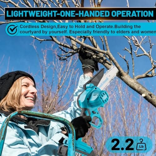 Peektook Cordless 6 Inch Mini Chain Saw with 2 x 2.0Ah Battery for Tree Trimming