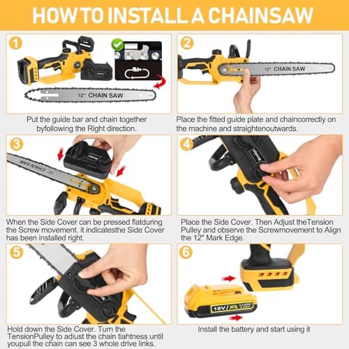 Dewalt Compatible Cordless Mini Chainsaw 12" Brushless Electric with Auto Oiler & Security Lock