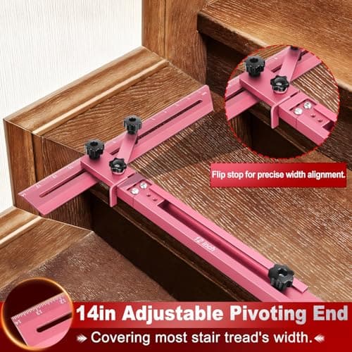 Stair Tread Template Tool with Angled Brace & Flip-Stop, 16.7" to 62.6" Adjustable Length