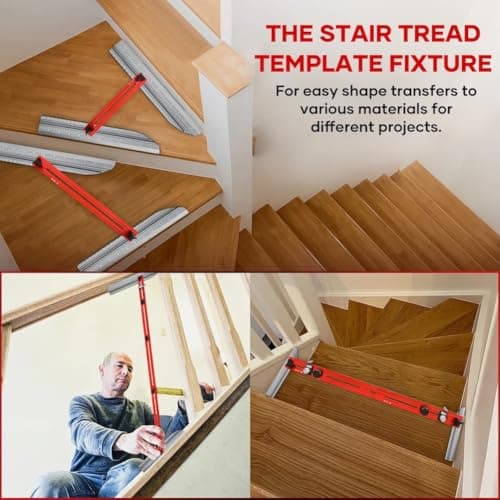 Saker Stair Tread Template Tool - Upgrade Stair Measuring Jig (Red, 1 Set)