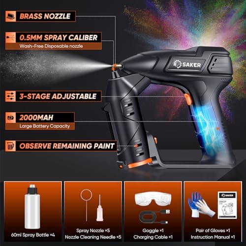Saker Cordless Electric Paint Sprayer for Car Scratch Repair and DIY Projects – High Power, Handheld, Dark Blue with 3 Gears