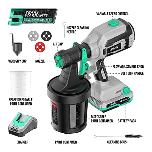 LiTHELi HVLP Paint Sprayer with Brushless Motor, 20V Cordless Paint Gun for Home and Car