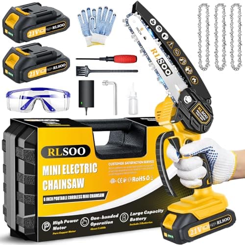 2024 Upgraded 6-Inch Cordless Mini Chainsaw for Wood Cutting (Includes 2 Batteries)