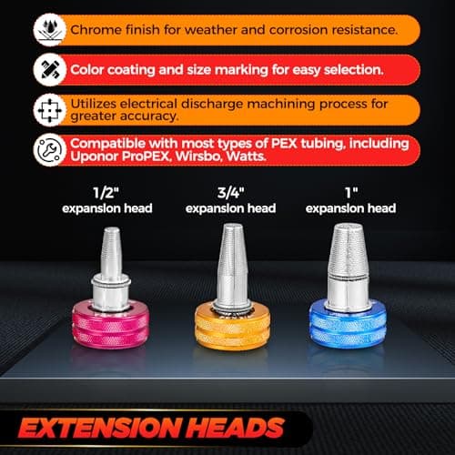 Saker SD-F1960 PEX-A Expansion Tool Kit | Manual 1/2" to 1" Expansion Heads