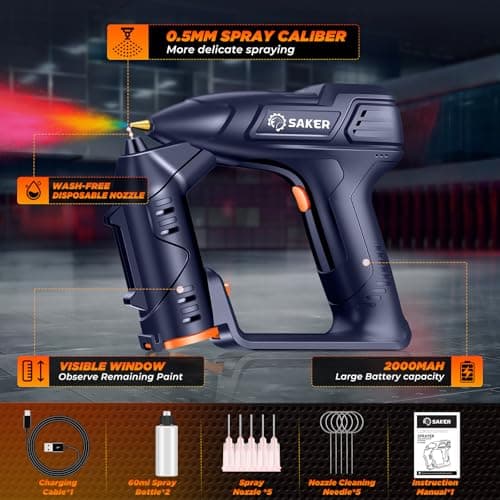 Electric Cordless Paint Sprayer Gun for Car Paint - 0.5MM Nozzle with Cleaning Sets - Blue