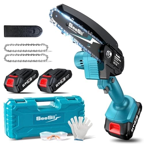 Seesii CH600+ 6" Cordless Chainsaw, 2x2000mAh Batteries & Oiler System