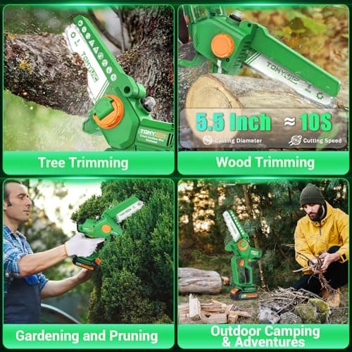 Mini Chainsaw for Family Use: 6 Inch Brushless Battery Chainsaw w/Auto-Oiler & Tool-Free Tensioner - Easy Operation for Women - Best Backyard Tool