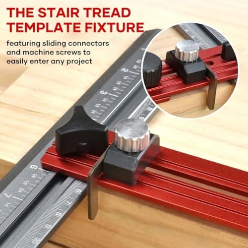 Saker Stair Tread Template Tool - Upgrade Stair Measuring Jig (Red, 1 Set)