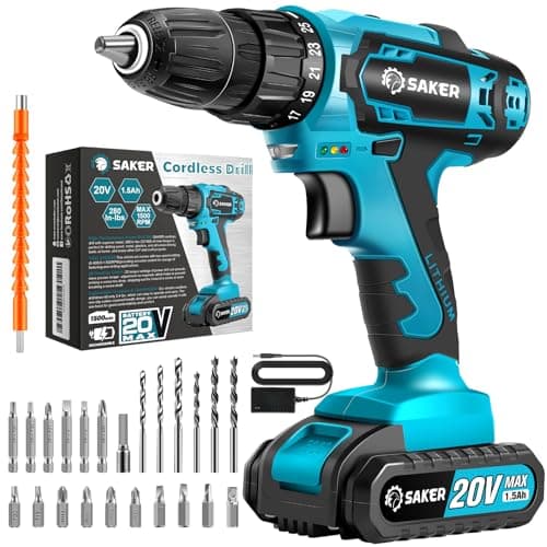 Saker 20V Brushless Cordless Drill Set with 430 In-lbs Torque